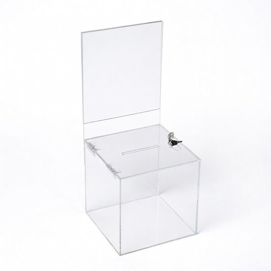 Large Clear Acrylic Donation Box with Sign Holder