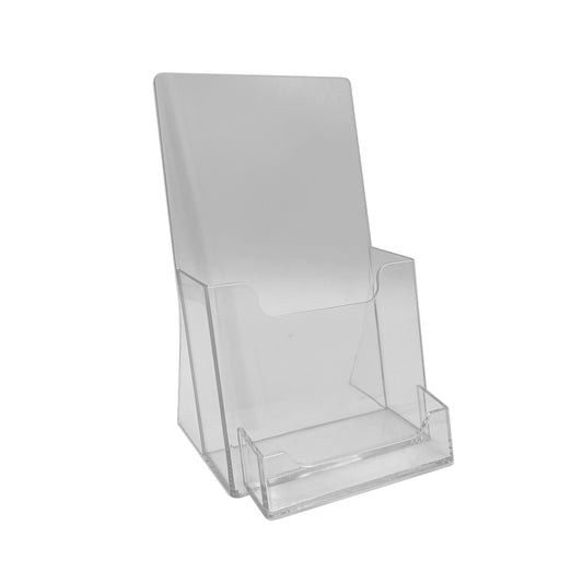 Clear 4 x 9 Tri-Fold Brochure Holder with Business Card Holder
