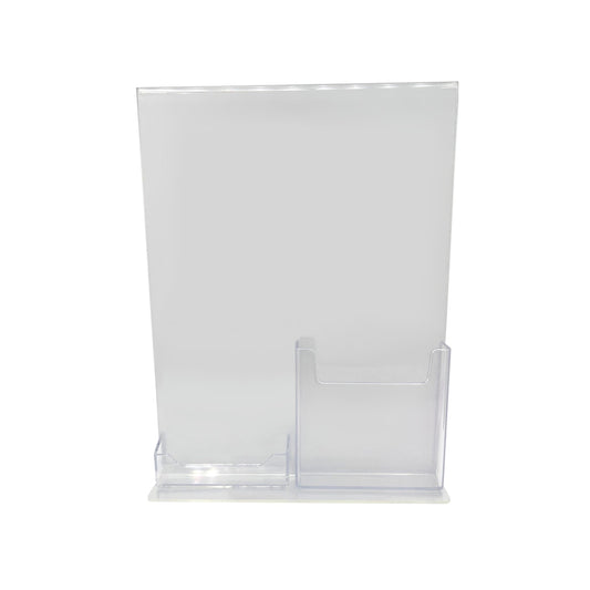 Bottom Load 8.5 x 11 Sign Holder with Brochure and Business Card Holder