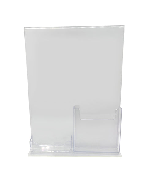 Bottom Load 8.5 x 11 Sign Holder with Brochure and Business Card Holder