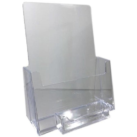 Clear 5.5" x 8.5" Bi-Fold Countertop Brochure Holder with Business Card Holder