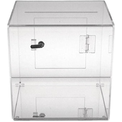 8" Square Clear Acrylic Donation Box with Cam Lock & 2 Keys