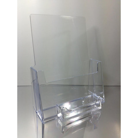 Clear 5.5" x 8.5" Bi-Fold Countertop Brochure Holder with Business Card Holder