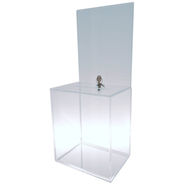 Clear Large-Sized Acrylic Donation Box with Cam Lock and (2) Keys