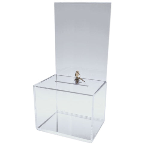 Clear Medium-Sized Acrylic Donation Box with Cam Lock and (2) Keys