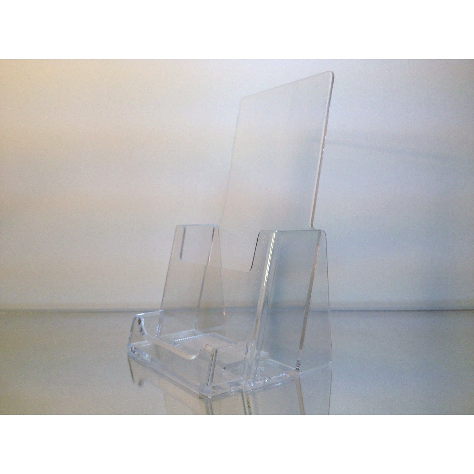 Clear 4" x 9" Tri-Fold Brochure Holder with Business Card Holder