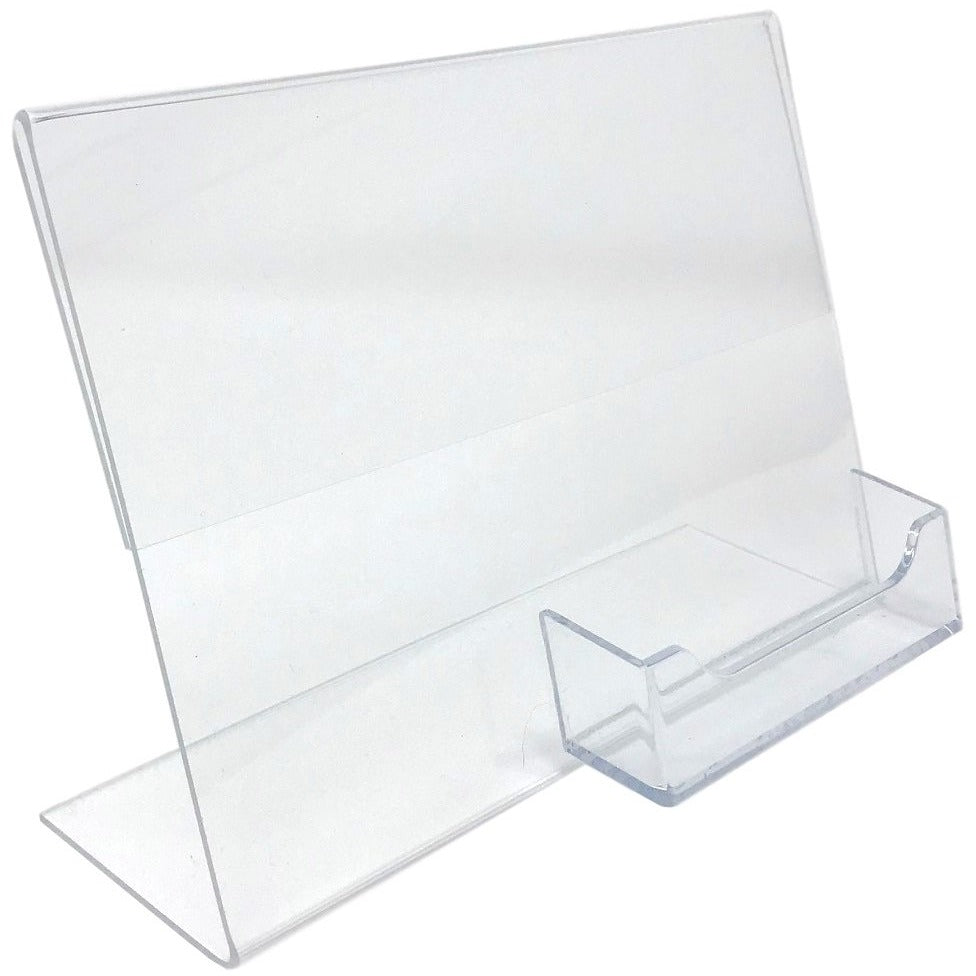Slanted Card Display Rack Slanted 7 x 5 Sign Holder with Business Card Holder