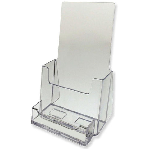 Clear 4" x 9" Tri-Fold Brochure Holder with Business Card Holder